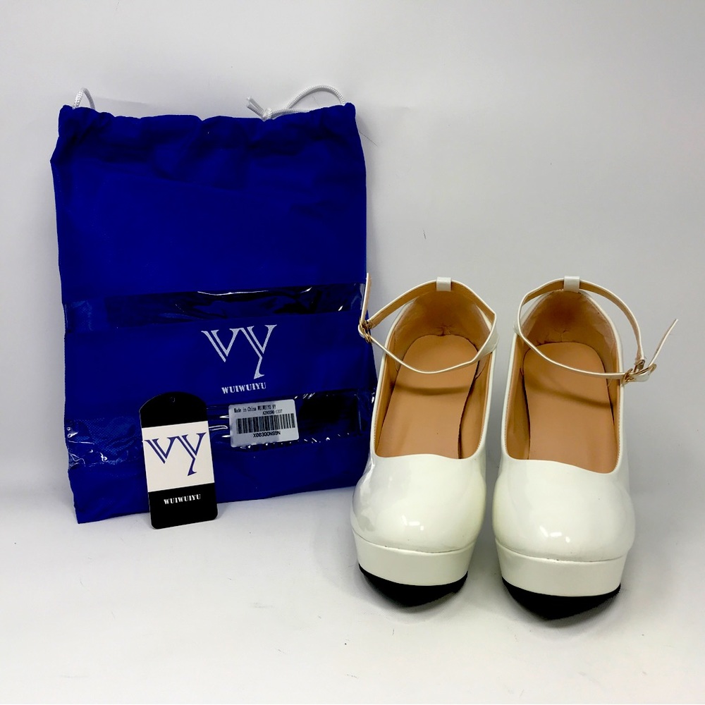 WUIWUIYU Cosplay Platform Ankle Strap Stiletto Heel, Women's Size 7 - White - Picture 2 of 14
